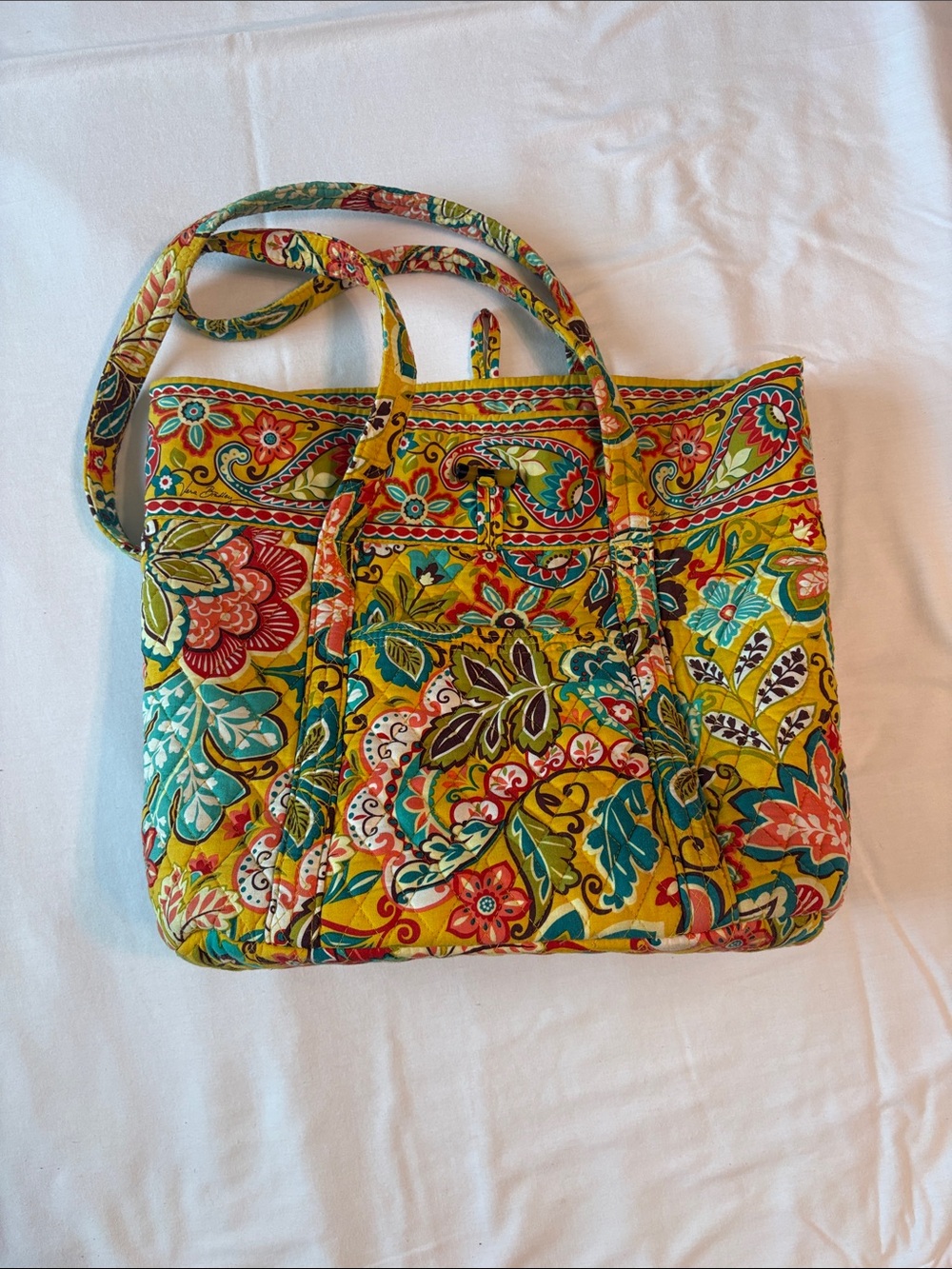 Vera Bradley Yellow Floral Quilted tote bag paisley cotton Shoulder bag Boho